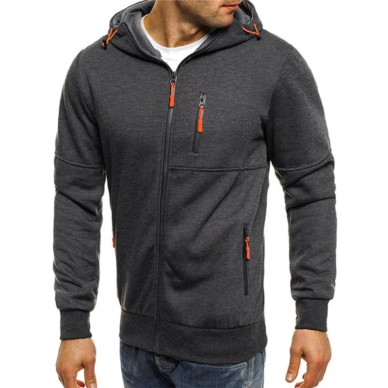 Men's Casual Hoodies Zipper Fashion Hooded Jacket Brand Solid Color Hoodie Sweatshirt