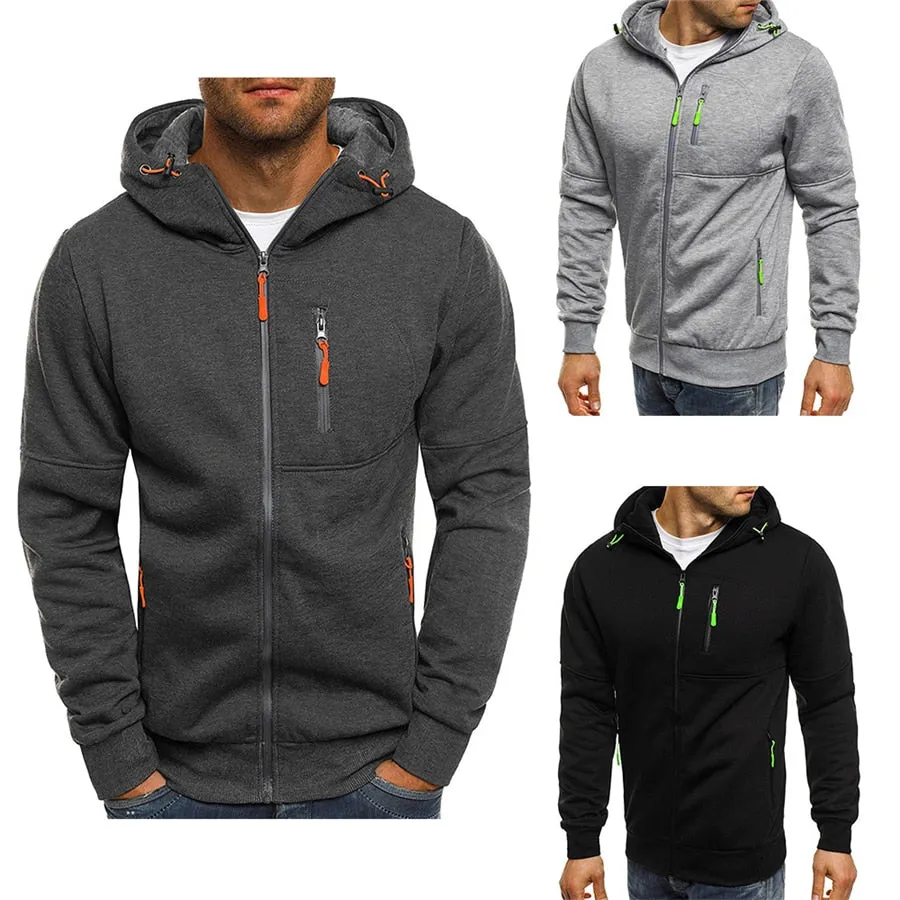 Men's Casual Hoodies Zipper Fashion Hooded Jacket Brand Solid Color Hoodie Sweatshirt