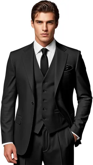 Men's Slim Fit Suits 3 Piece Wedding Business Prom Party Suit One Button Blazer Vest and Pants Tuxedo Set