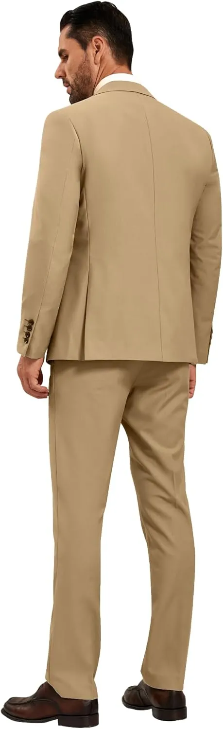 Mens Suit Solid Two Button Slim Fit Suit Set for Wedding Formal Business Suit Men 3 Piece Suit Blazer Vest Pants Set