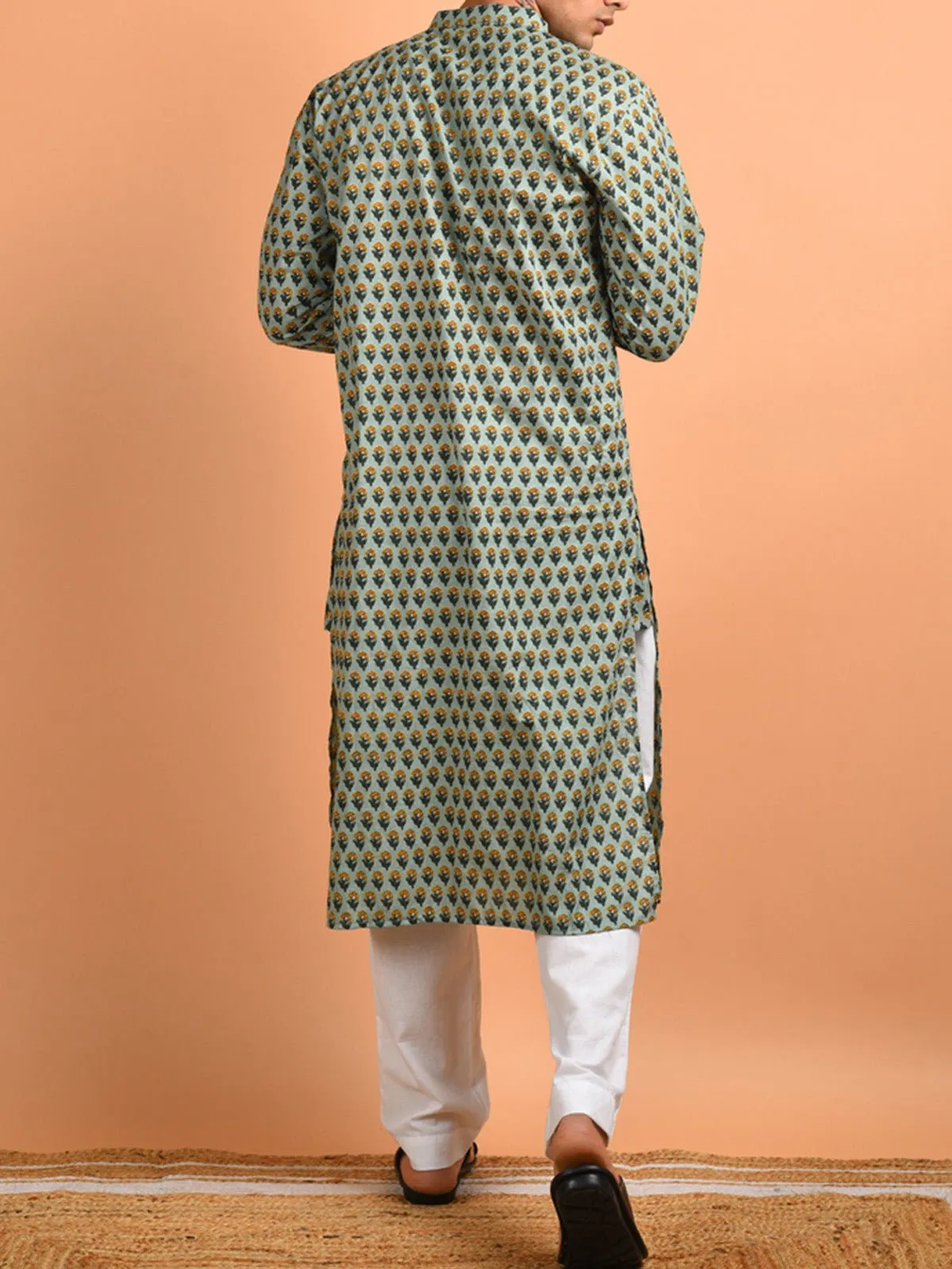 Mihir Sanganeri Print Men's Kurta Green