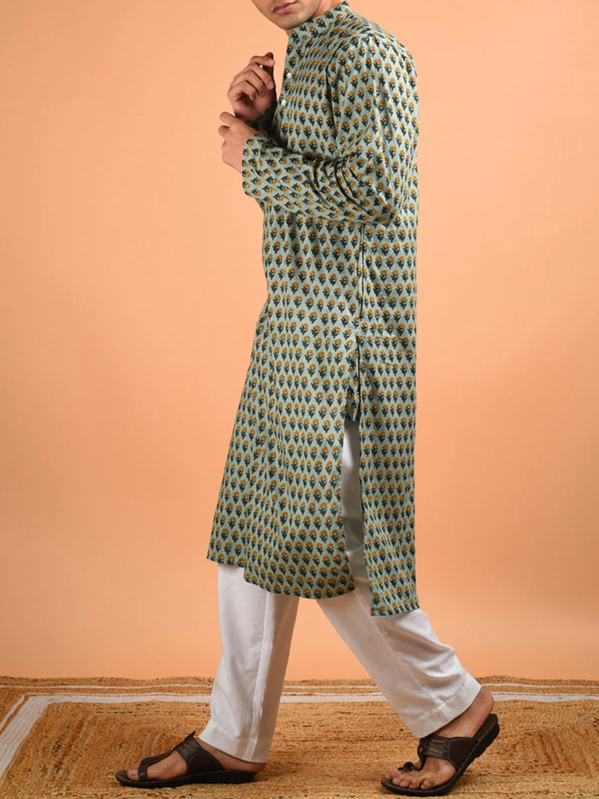 Mihir Sanganeri Print Men's Kurta Green
