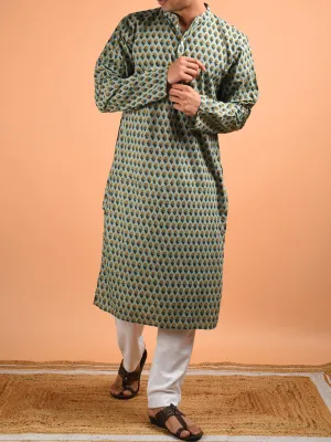 Mihir Sanganeri Print Men's Kurta Green
