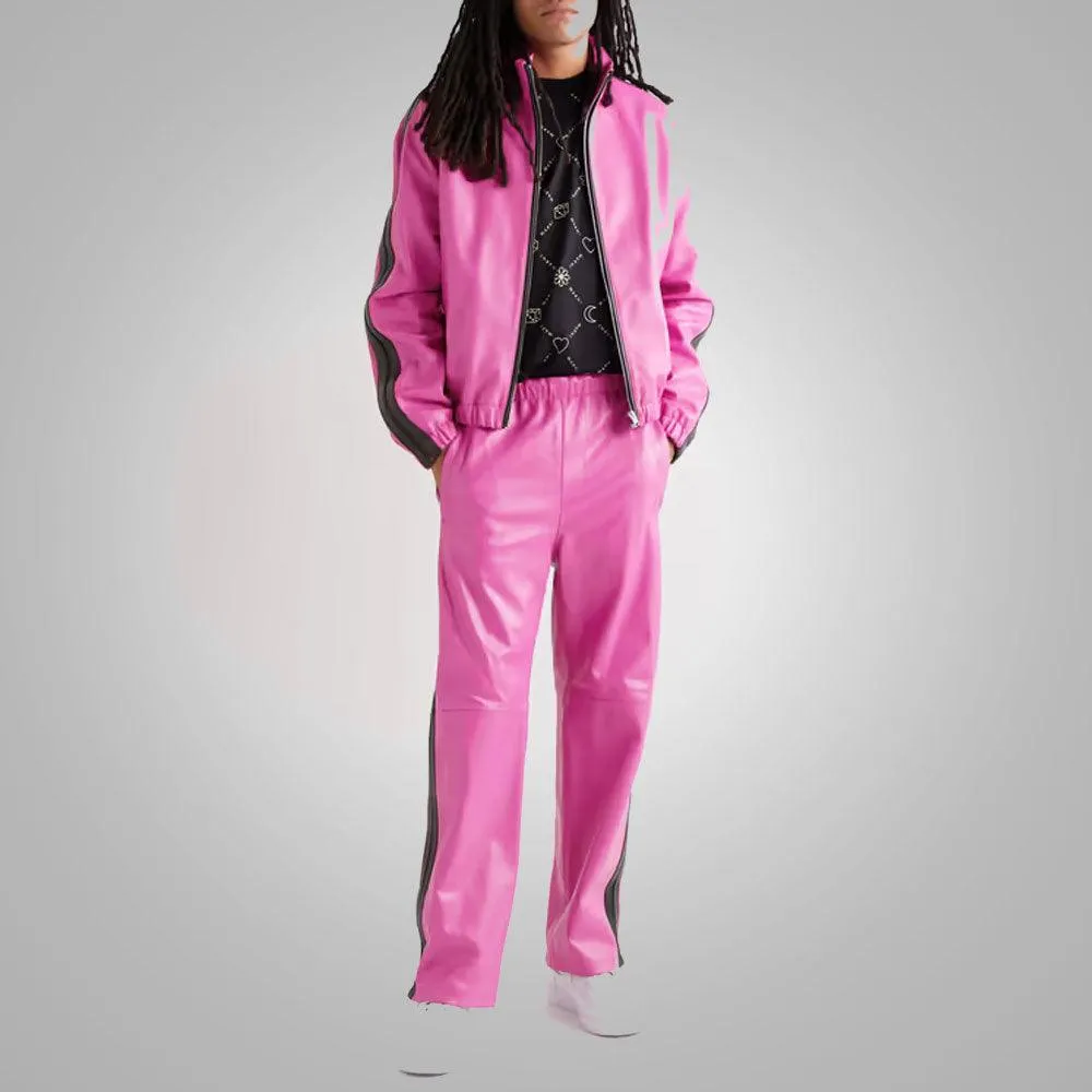 New Pink Real Sheepskin Leather Pant For Men