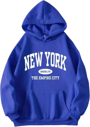 NEW YORK Letter Pattern Women's Hoodie Oversized Long Sleeve Casual Drawstring Autumn Pullover Sweater Top