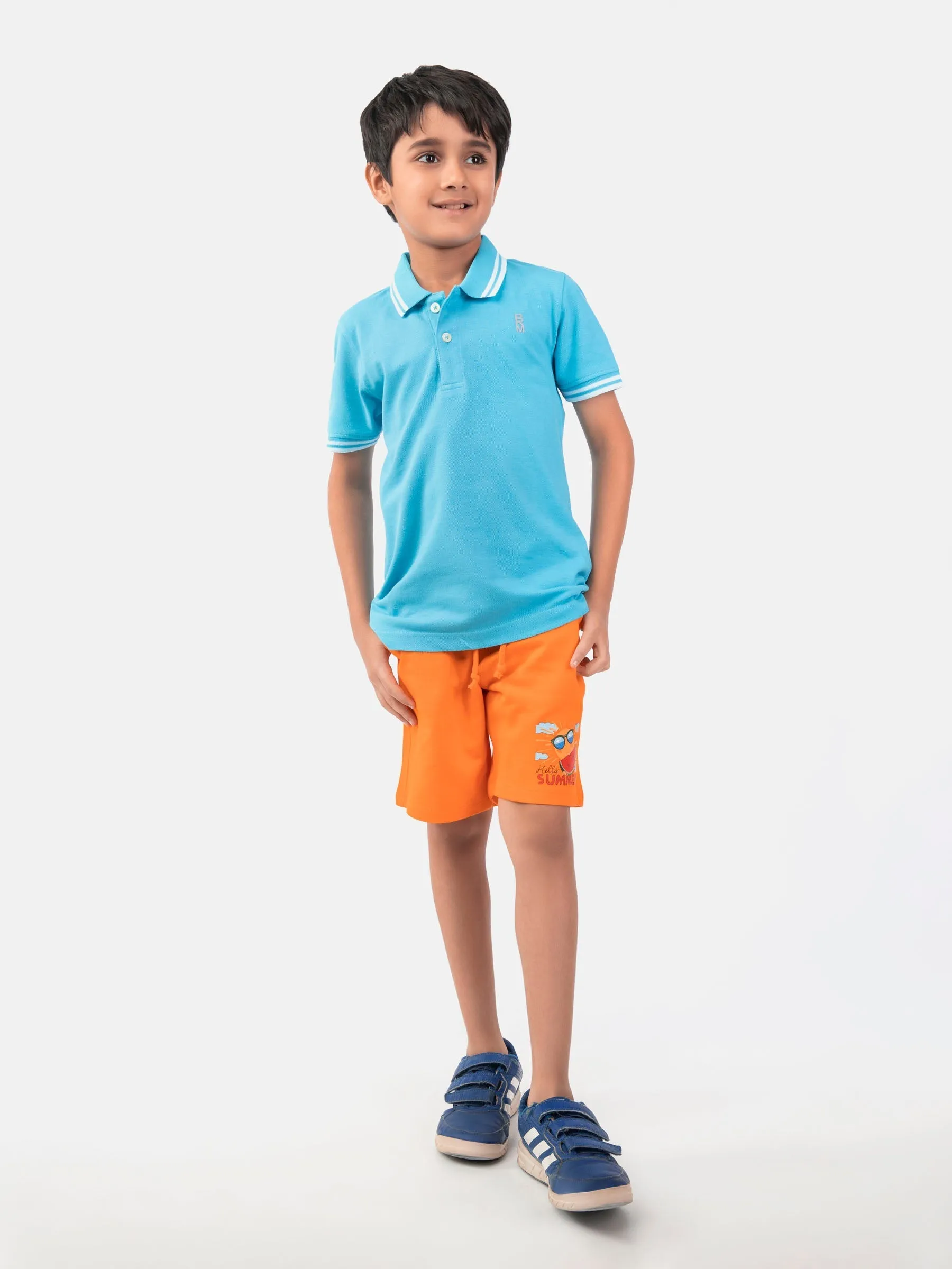 Orange Knitted Casual Shorts