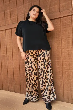 Plus Size Combo Print Satin High-Waisted Pants /3-2-1