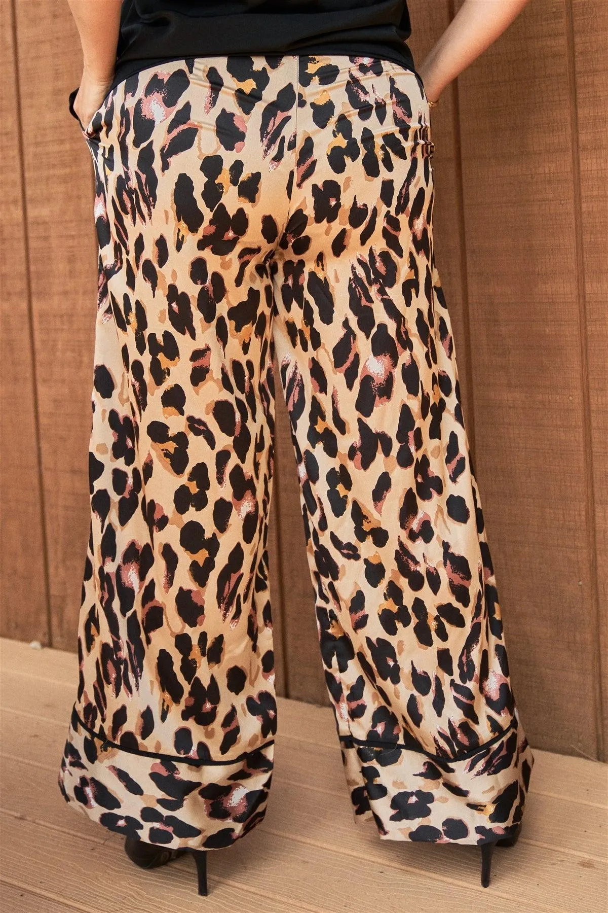 Plus Size Combo Print Satin High-Waisted Pants /3-2-1