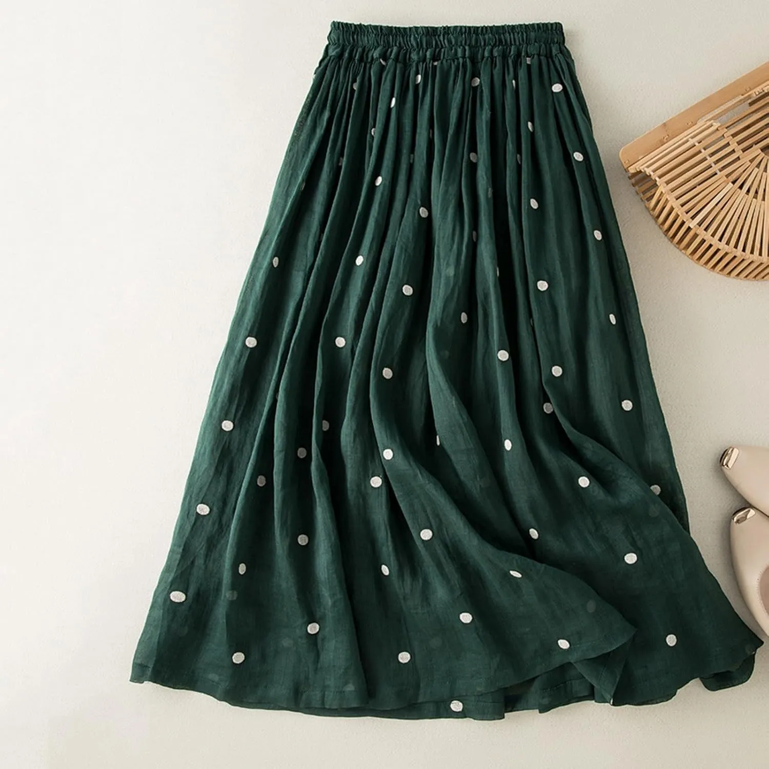 Polka Dot Tulle Skirts for Women 2025 Summer Drawstring High Waisted Elegant Flowy A-Line Swing Pleated Boho Midi Long Skirt