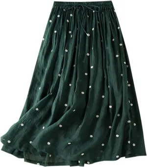 Polka Dot Tulle Skirts for Women 2025 Summer Drawstring High Waisted Elegant Flowy A-Line Swing Pleated Boho Midi Long Skirt