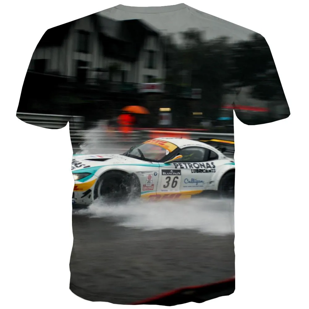 Racing Car T-shirt Men Metal Shirt Print City Tshirts Casual Gray Tshirts Cool Retro T shirts Funny