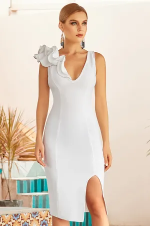 Ruffled Shoulder Slit Dress
