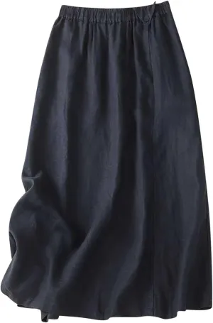 Skirts for Women 2024 Fall Casual Loose High Waisted Mid Length Skirt Baggy Pleated Button Midi Skirt with Pockets