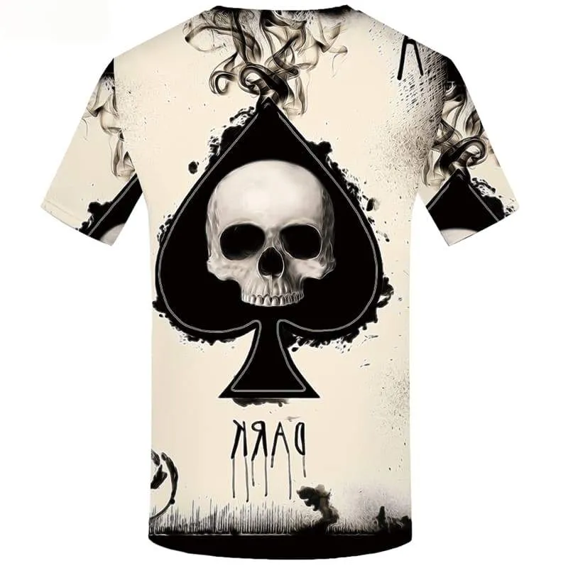 Skull T shirts Men Card Shirt Print White Tshirts Casual Ink T-shirts 3d Short Sleeve Fashion Men New Streetwear Rock
