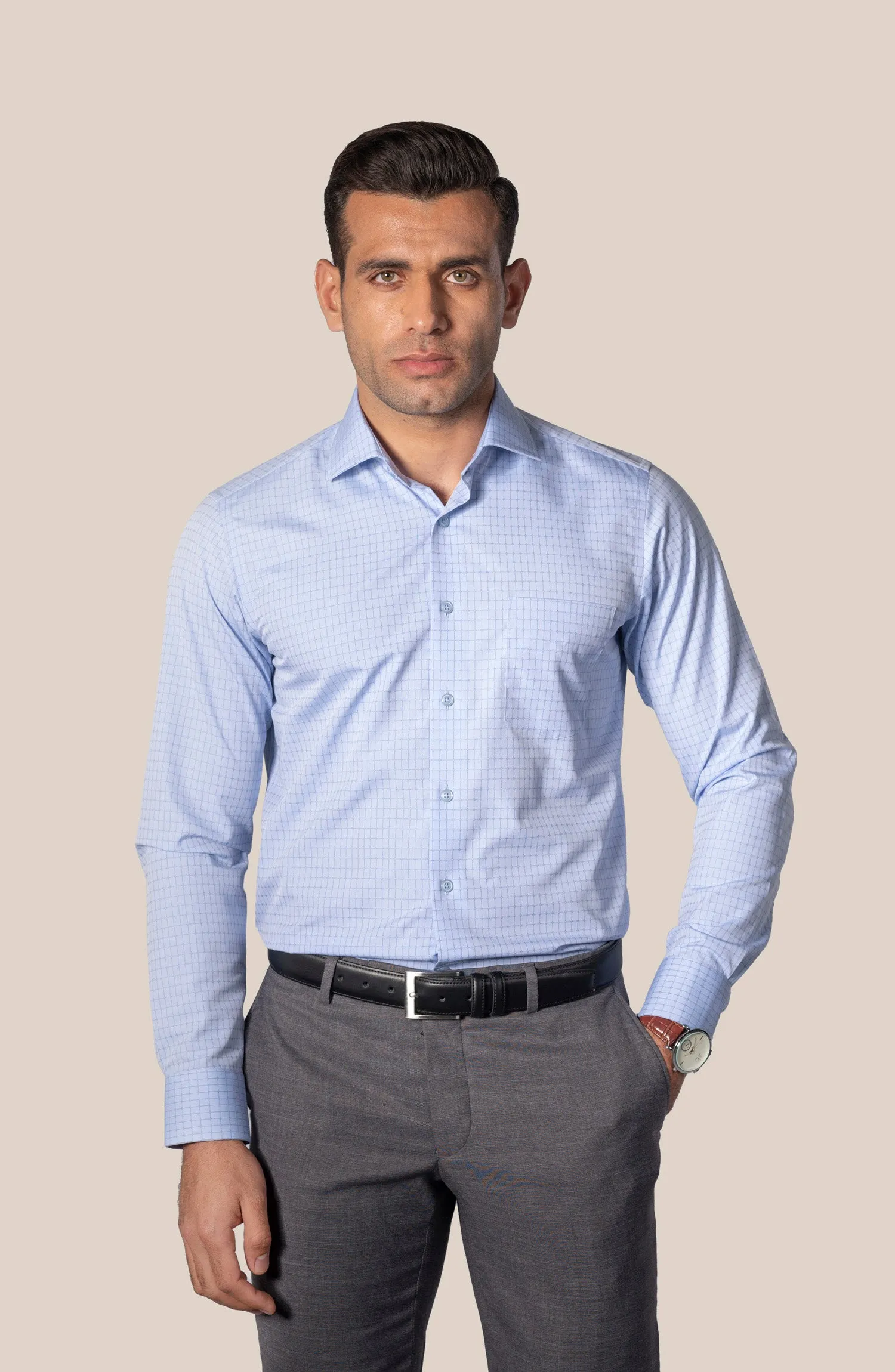 Sky Blue Windowpane Dobby Shirt