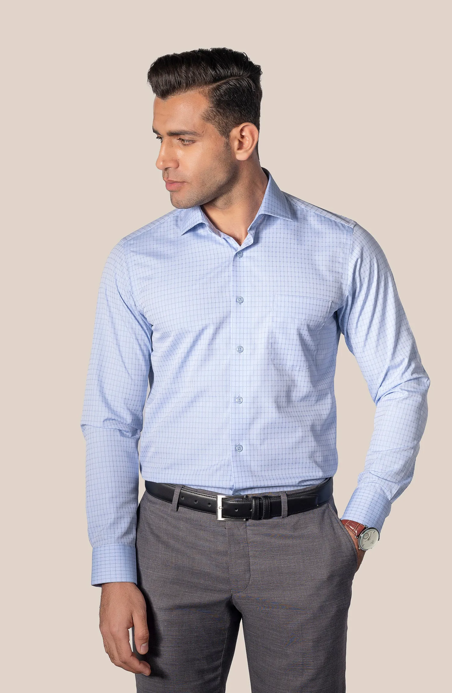 Sky Blue Windowpane Dobby Shirt