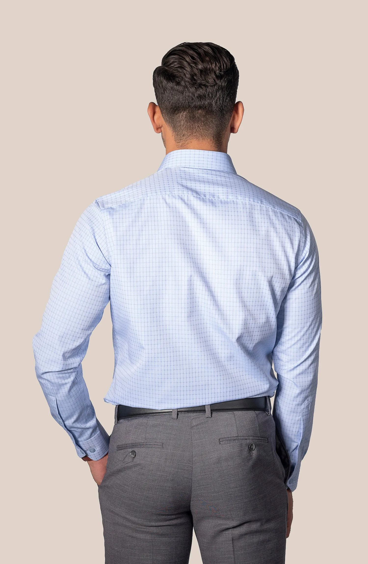 Sky Blue Windowpane Dobby Shirt