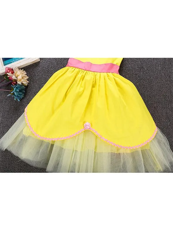 Sleeveless Bowknot Tulle Cotton Lining 5-Layer Baby Girls Princess Dress