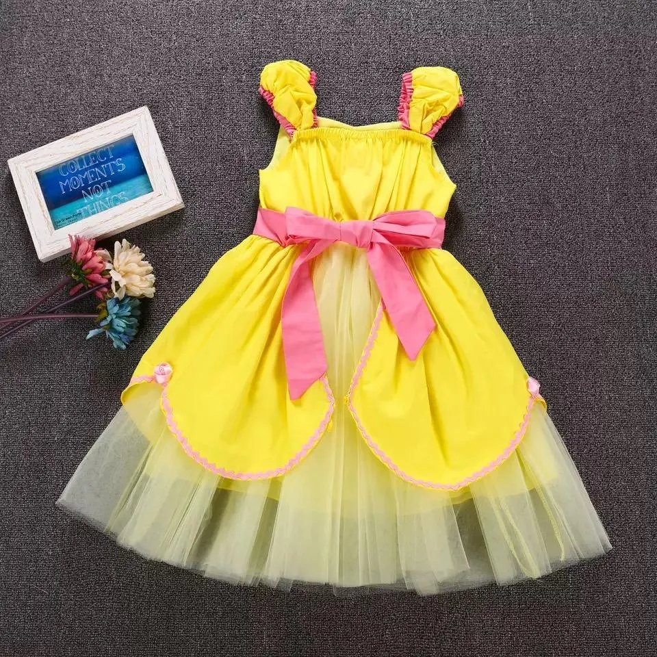 Sleeveless Bowknot Tulle Cotton Lining 5-Layer Baby Girls Princess Dress