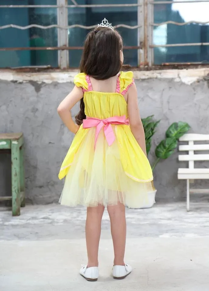 Sleeveless Bowknot Tulle Cotton Lining 5-Layer Baby Girls Princess Dress