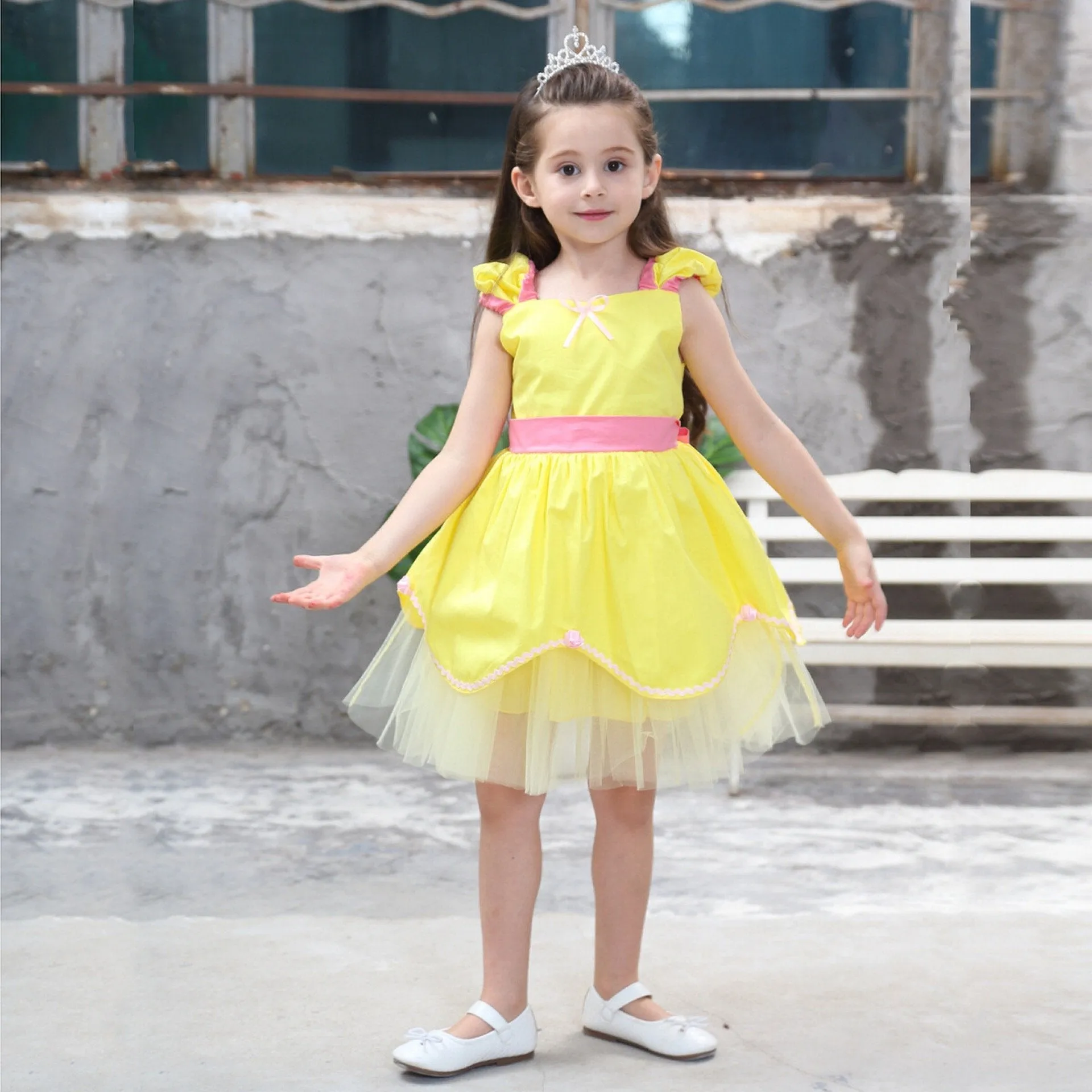 Sleeveless Bowknot Tulle Cotton Lining 5-Layer Baby Girls Princess Dress