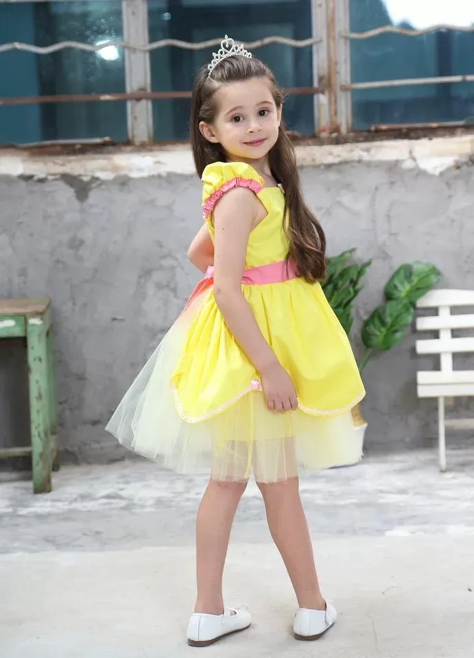 Sleeveless Bowknot Tulle Cotton Lining 5-Layer Baby Girls Princess Dress