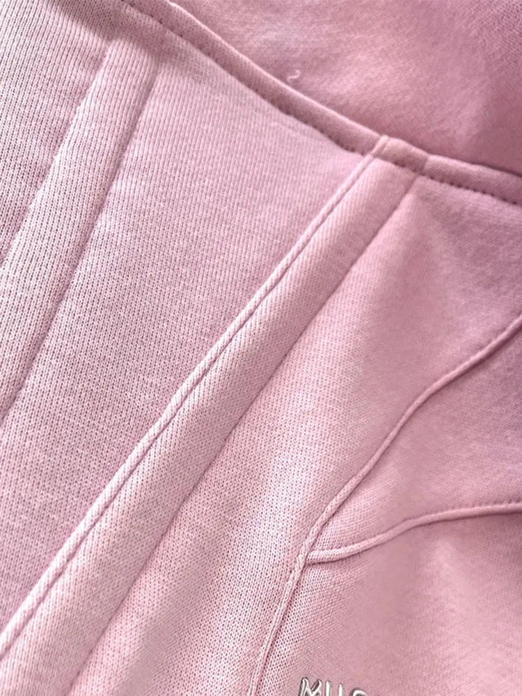 Solid Minimalist Sweatshirts For Women Hooded Long Sleeve Tunic Patchwork Zipper Casual Hoodies Female Fashion