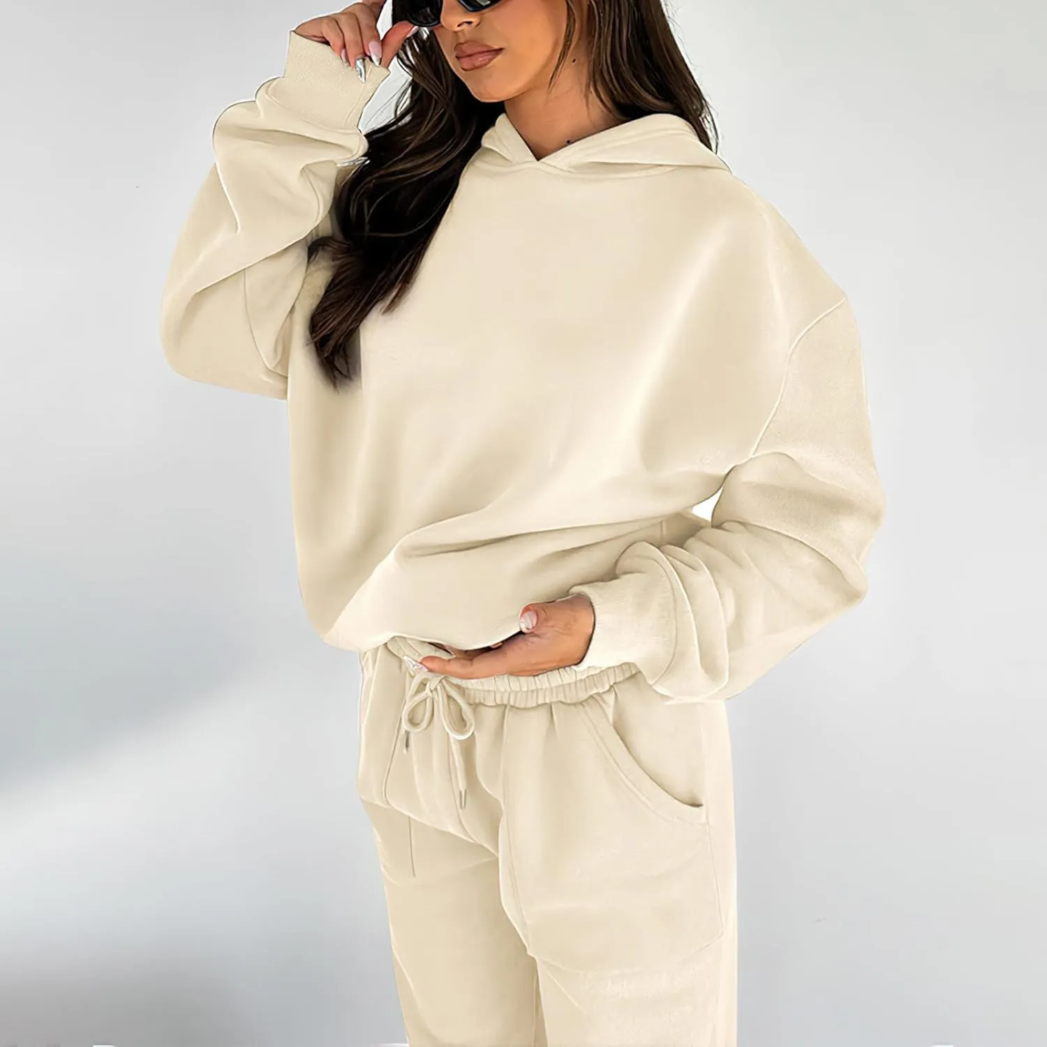 Sweatsuits for Women 2 Piece Outfits Fleece Oversized Hoodies and Sweatpants Jogger Winter Fall Tracksuit Set