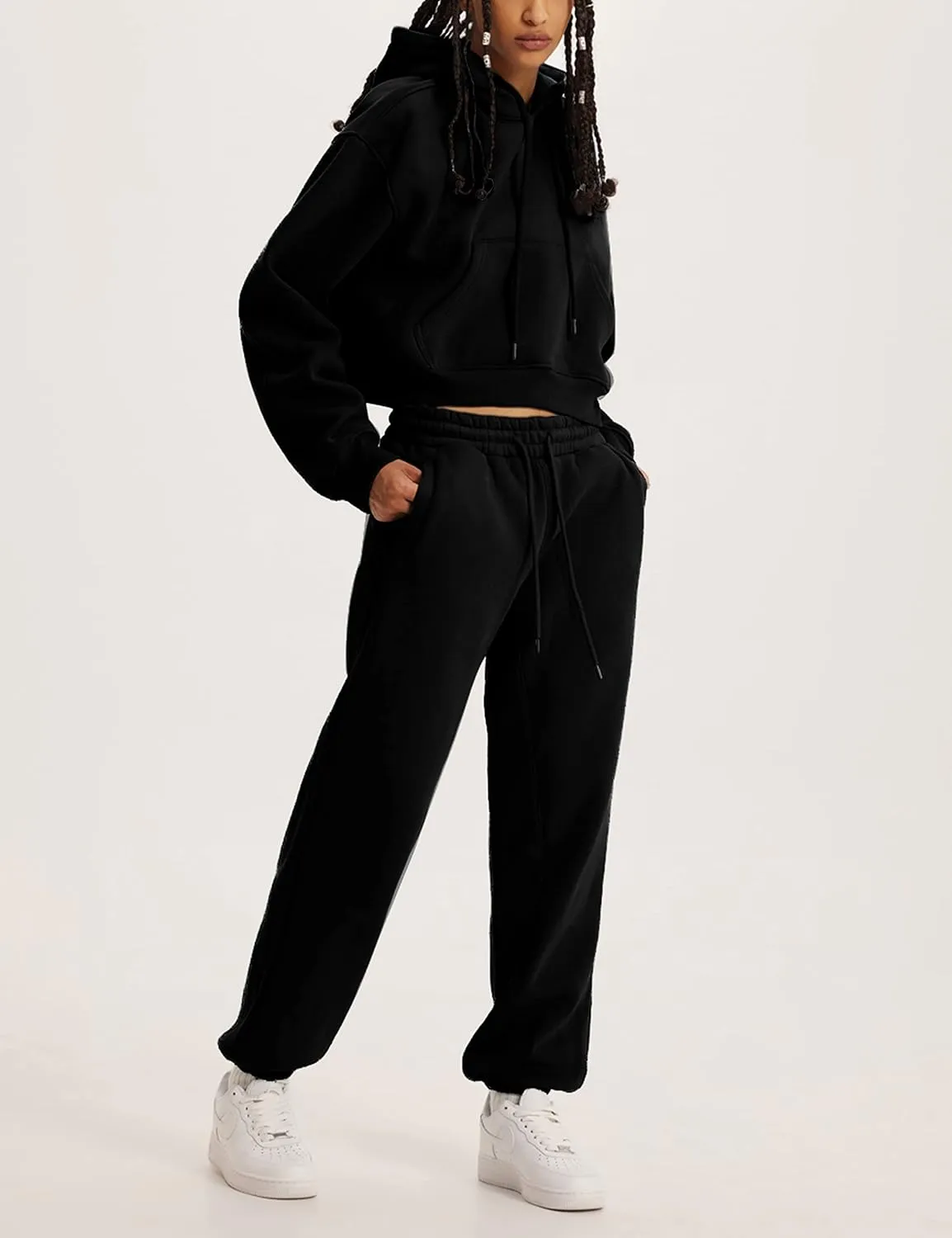 Sweatsuits for Women 2 Piece Set Crop Fleece Lining Hoodies Jogger Sweatpants Sweat Suits
