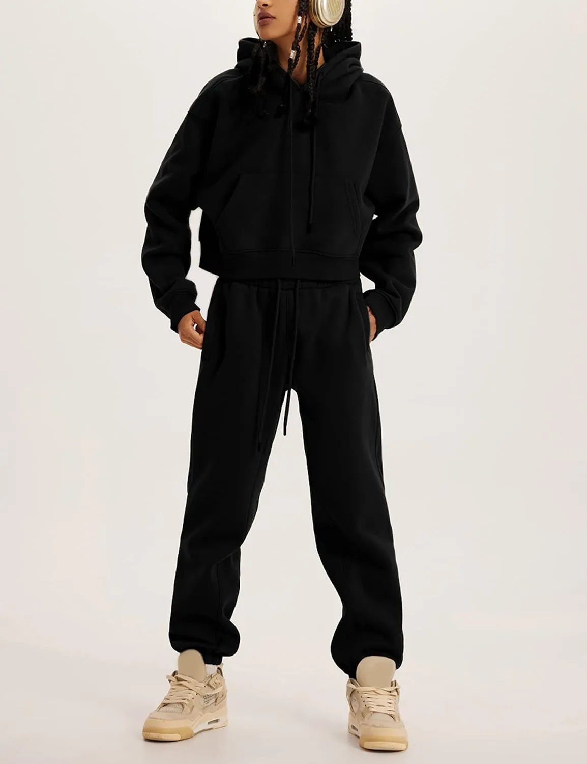 Sweatsuits for Women 2 Piece Set Crop Fleece Lining Hoodies Jogger Sweatpants Sweat Suits