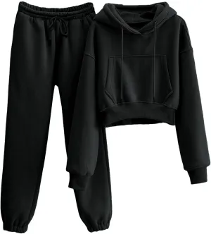 Sweatsuits for Women 2 Piece Set Crop Fleece Lining Hoodies Jogger Sweatpants Sweat Suits