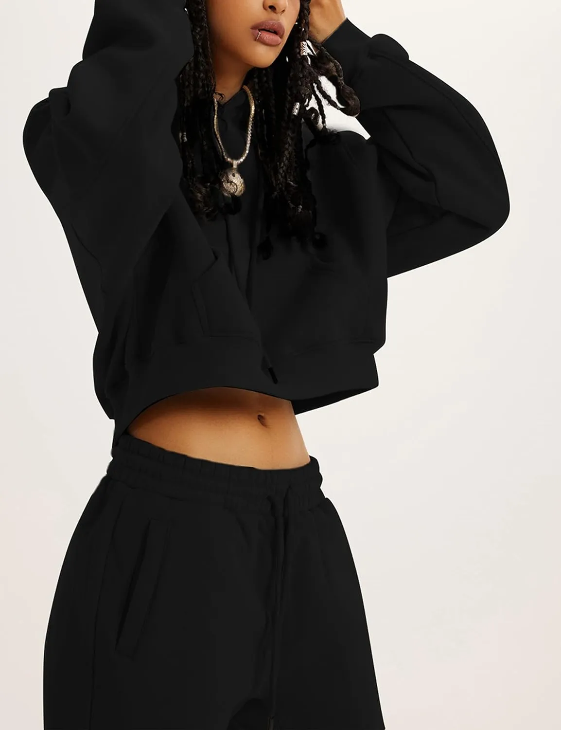 Sweatsuits for Women 2 Piece Set Crop Fleece Lining Hoodies Jogger Sweatpants Sweat Suits