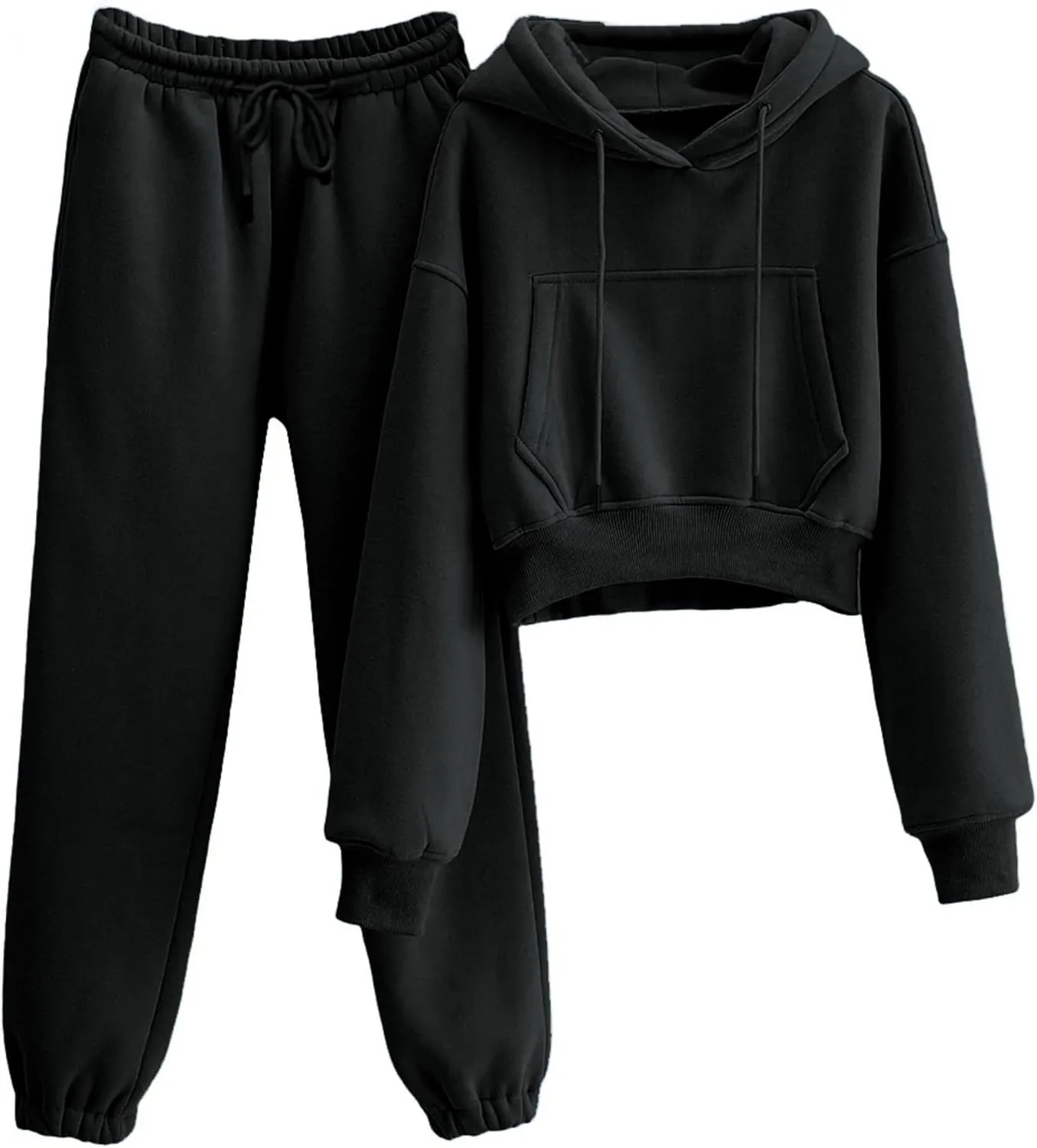 Sweatsuits for Women 2 Piece Set Crop Fleece Lining Hoodies Jogger Sweatpants Sweat Suits