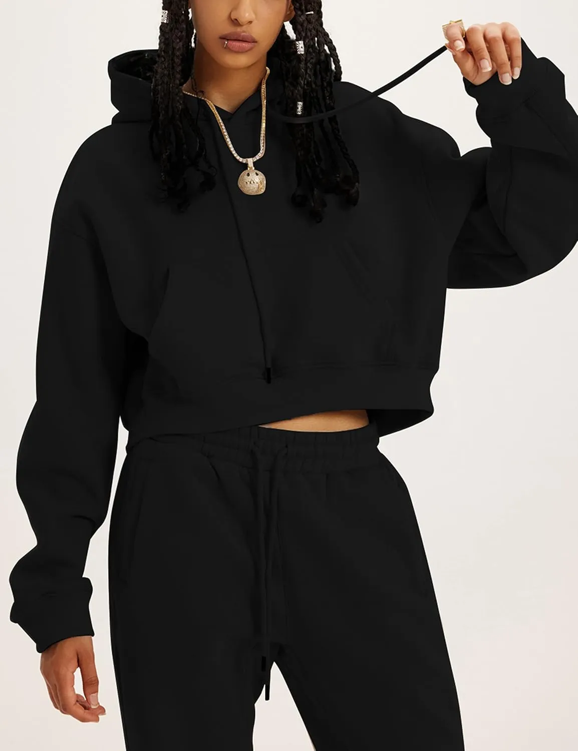 Sweatsuits for Women 2 Piece Set Crop Fleece Lining Hoodies Jogger Sweatpants Sweat Suits