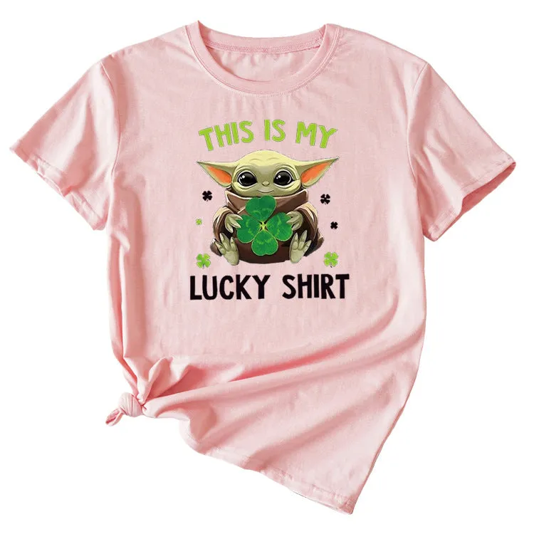 This is my lucky shirt Funny pattern Crew neck Short sleeve female