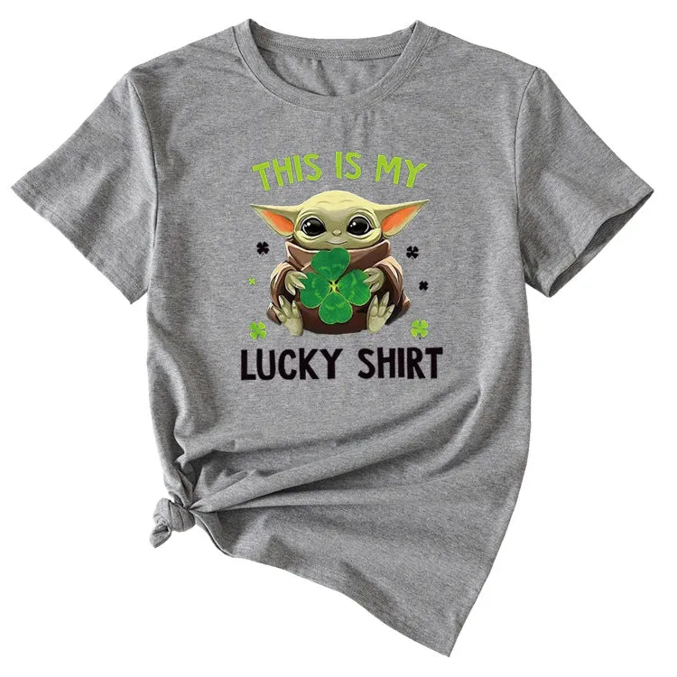 This is my lucky shirt Funny pattern Crew neck Short sleeve female