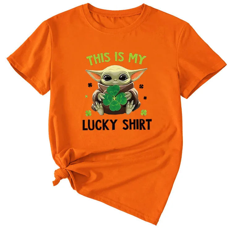 This is my lucky shirt Funny pattern Crew neck Short sleeve female
