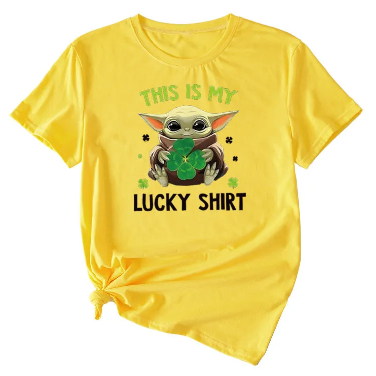 This is my lucky shirt Funny pattern Crew neck Short sleeve female
