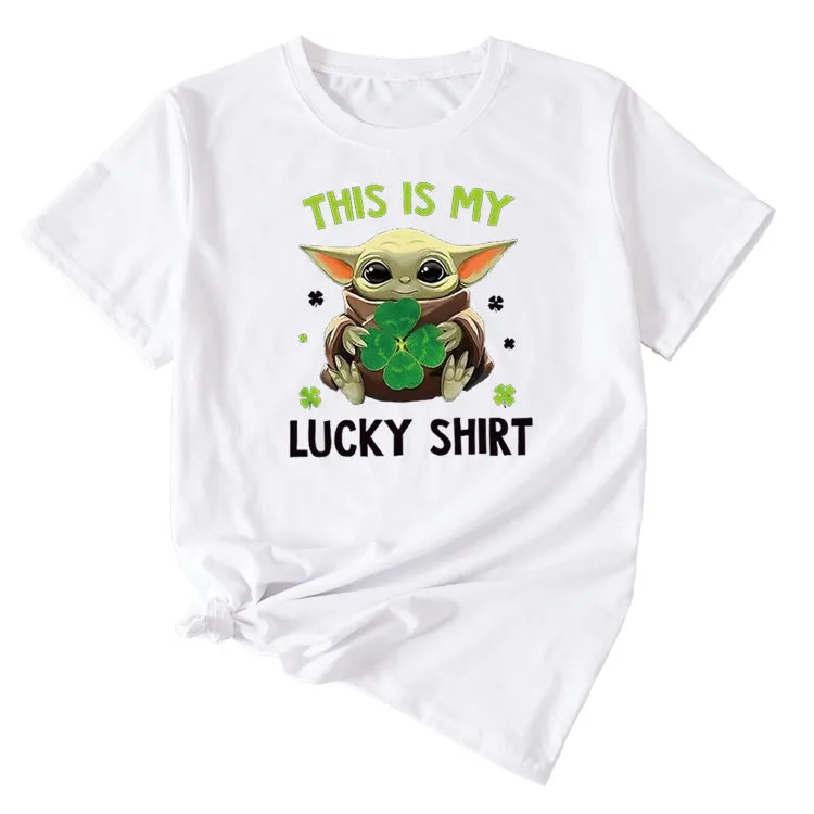 This is my lucky shirt Funny pattern Crew neck Short sleeve female