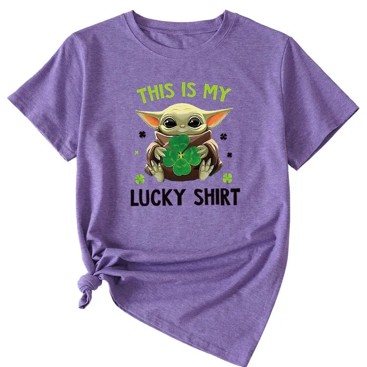 This is my lucky shirt Funny pattern Crew neck Short sleeve female
