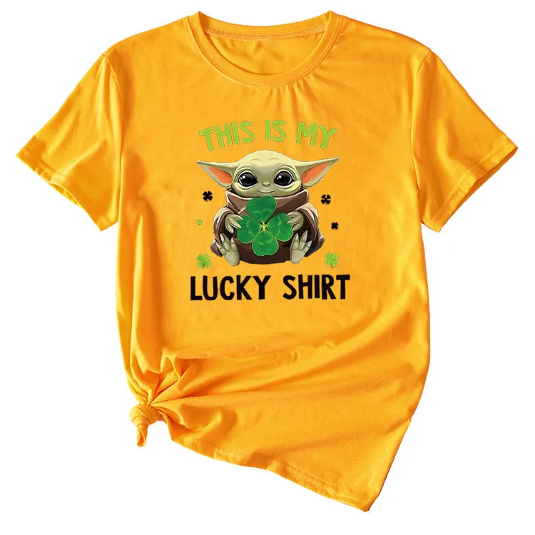 This is my lucky shirt Funny pattern Crew neck Short sleeve female