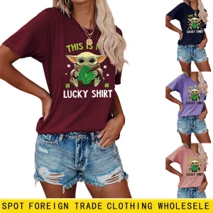 This is my lucky shirt Funny pattern Crew neck Short sleeve female