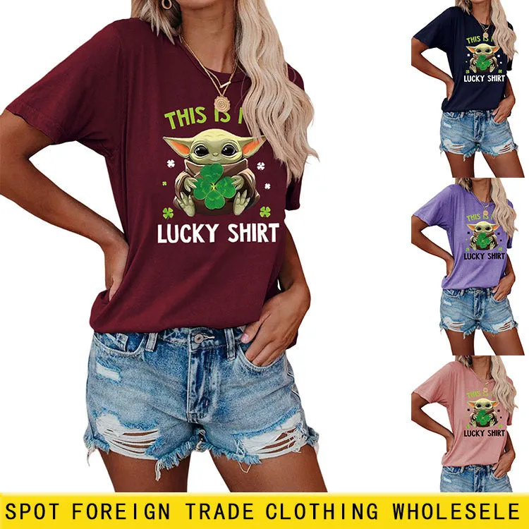 This is my lucky shirt Funny pattern Crew neck Short sleeve female