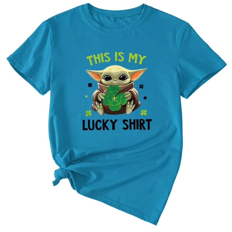 This is my lucky shirt Funny pattern Crew neck Short sleeve female