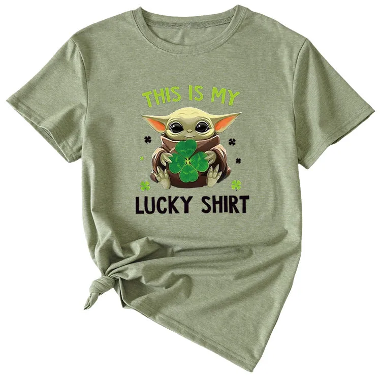 This is my lucky shirt Funny pattern Crew neck Short sleeve female