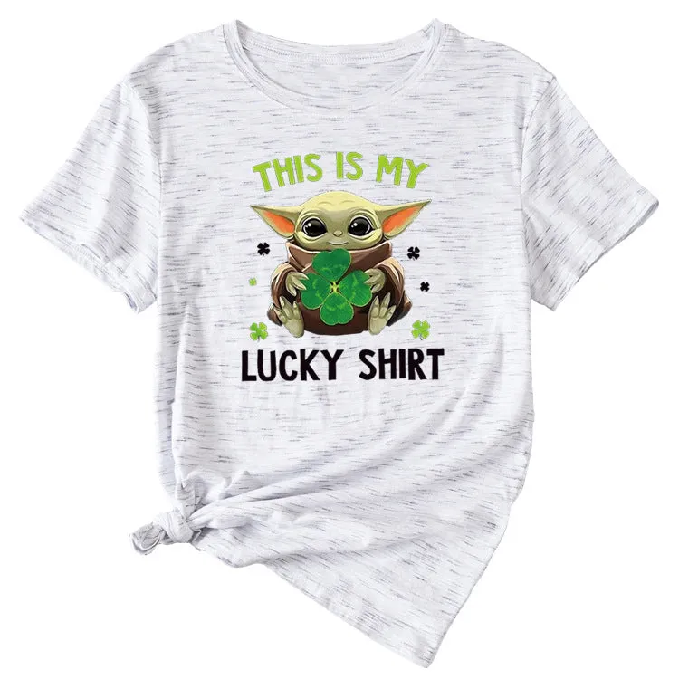 This is my lucky shirt Funny pattern Crew neck Short sleeve female