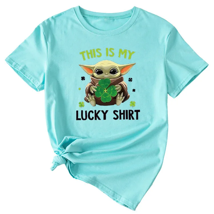 This is my lucky shirt Funny pattern Crew neck Short sleeve female