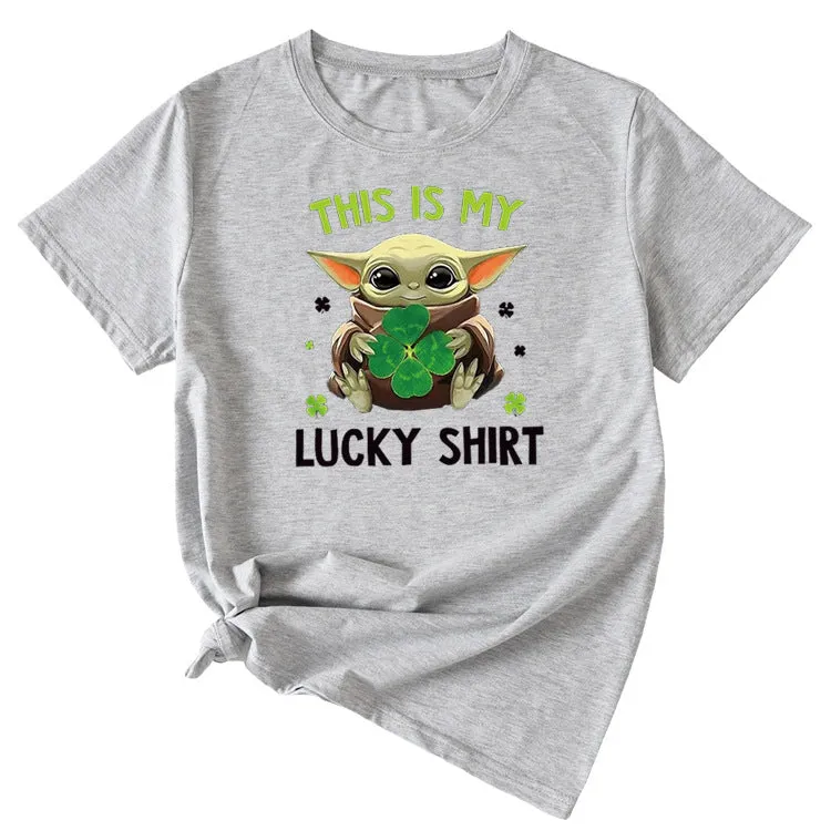 This is my lucky shirt Funny pattern Crew neck Short sleeve female