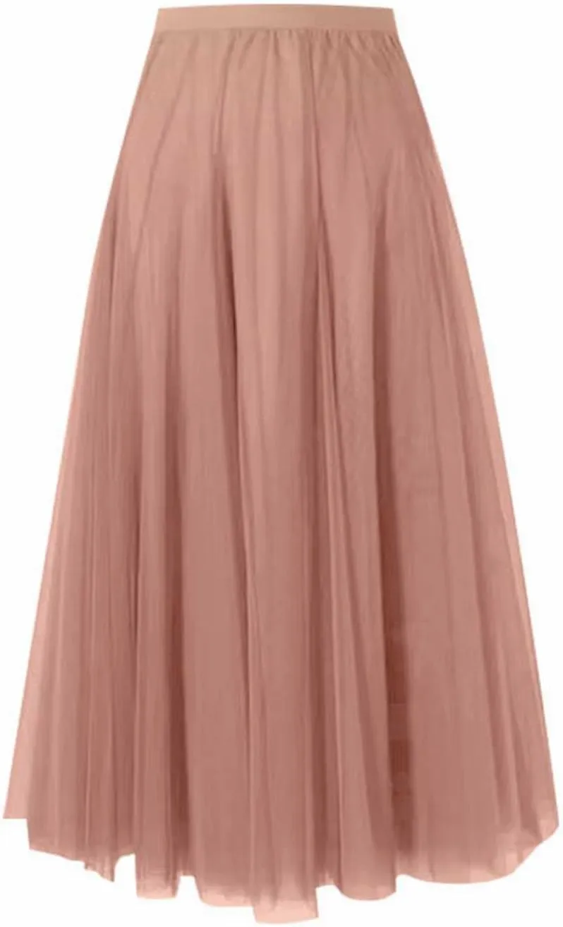 Tulle Skirts for Women Long Flowy Midi Length Elastic High Waist Pleated Mesh Skirt A-Line Party Tulle Dress Womens Skirt