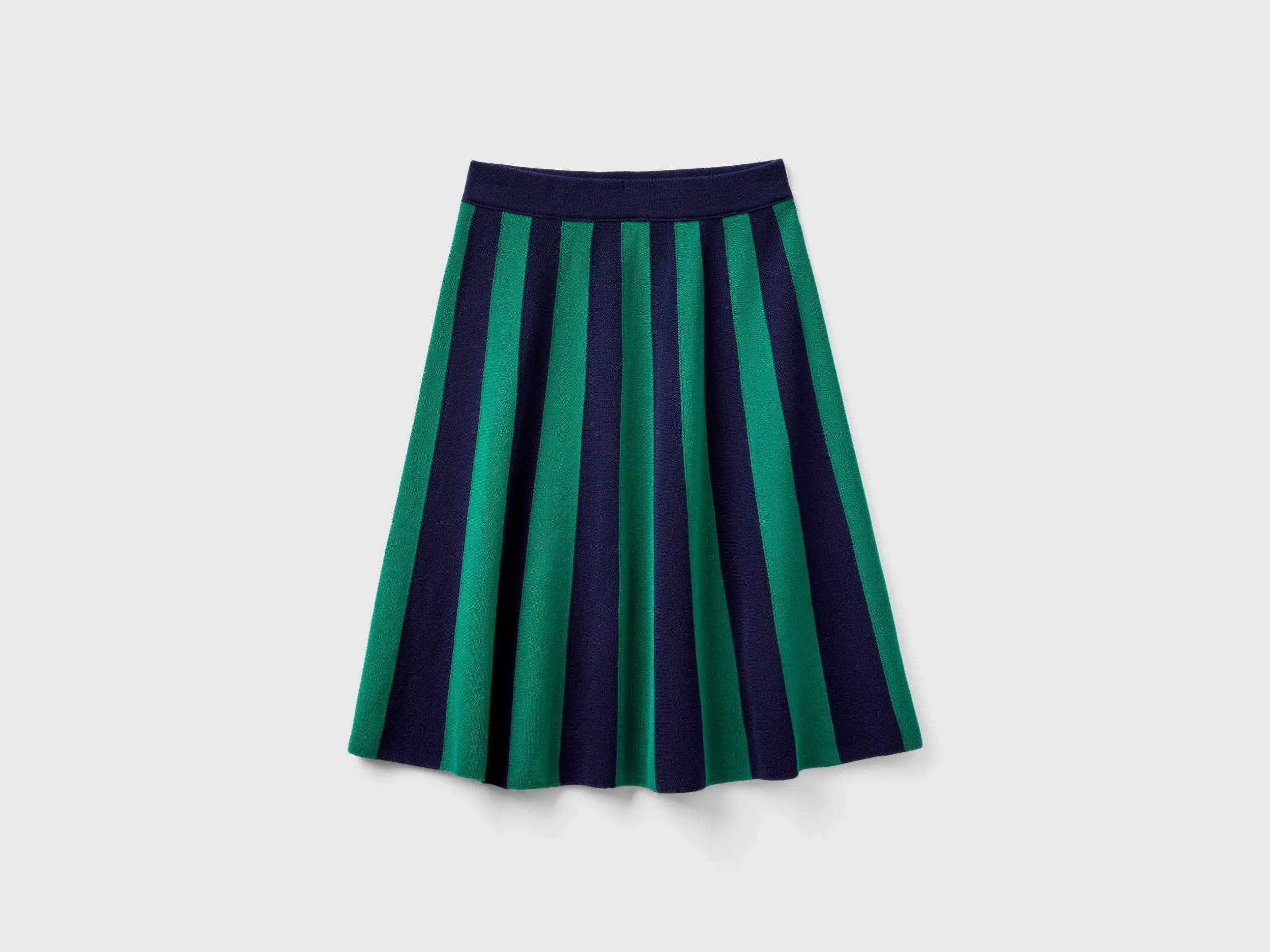 Vertical Stripes Soft Wool Blend Green Skirt